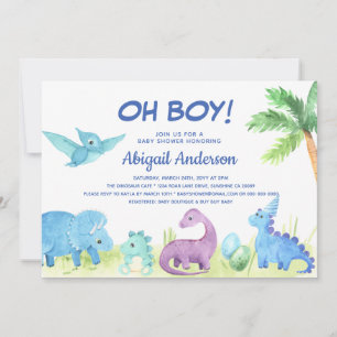 Süße Dinosaurier Oh-Junge-Baby-Shower-Einladung Ankündigung
