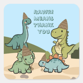 Süße Dinosaurier-Partygeschenk-Aufkleber  Quadratischer Aufkleber