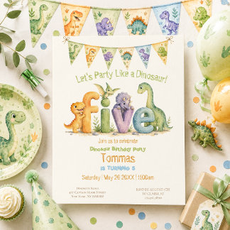 Süße Dinosaurier-Themen-Fünf-Geburtstag Einladung