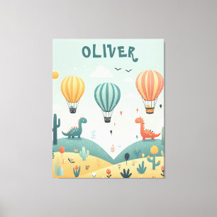 Süße Dinosaurier und Heißluftballons Leinwanddruck