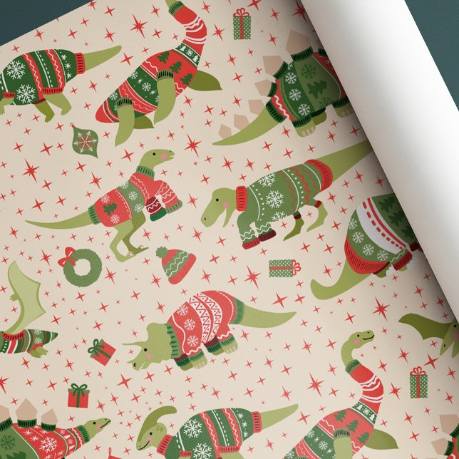 Süße Dinosaurier Weihnachtspullover Geschenkpapier (Von Creator hochgeladen)