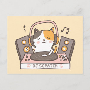 Süße DJ-Scratch-Kitty-Cat-Pun-Postkarte Postkarte
