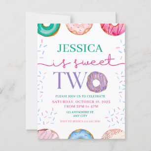 Süße Donut-Party Süße Zwei 2. Geburtstag Postkarte