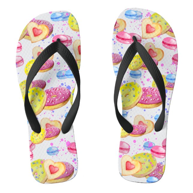 Süße Donuts mit farbenfrohem Glasur-Muster Flip Flops (Fußbett)