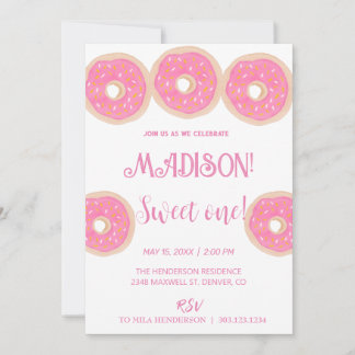 Süße Donuts, Regenbogenfarben, süßer erster Geburt Einladung