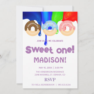 Süße Donuts, Regenbogenfarben, süßer erster Geburt Einladung