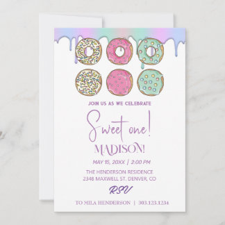 Süße Donuts, Regenbogenfarben, süßer erster Geburt Einladung