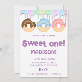 Süße Donuts, Regenbogenfarben, süßer erster Geburt Einladung