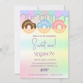 Süße Donuts, Regenbogenfarben, süßer erster Geburt Einladung