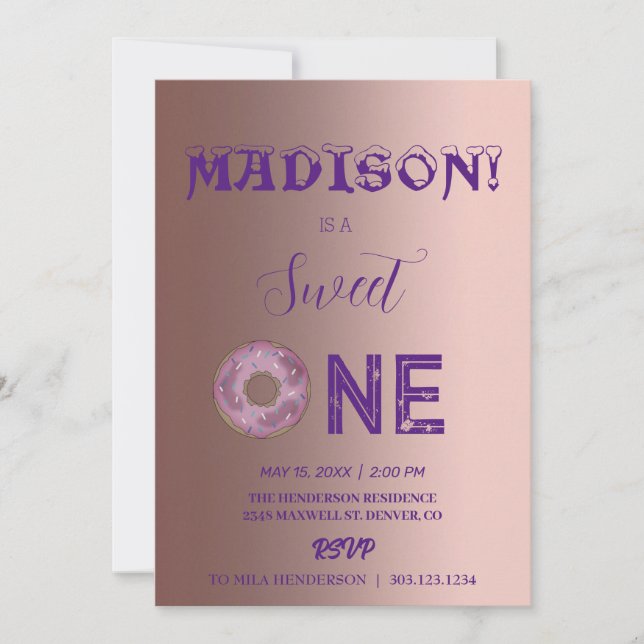 Süße Donuts, Regenbogenfarben, süßer erster Geburt Einladung (Vorderseite)