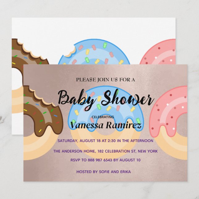 Süße Donuts, Rose Gold Kindergeschenk Einladung (Vorne/Hinten)