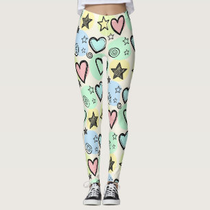 Süße Doodle-Herzen und -Sterne in Pastellfarben Leggings