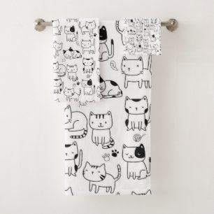 Süße Doodle-Katzen Muster Badhandtuch Set