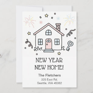 Süße Doodle Neujahr neues Zuhause Umzug Feiertagskarte
