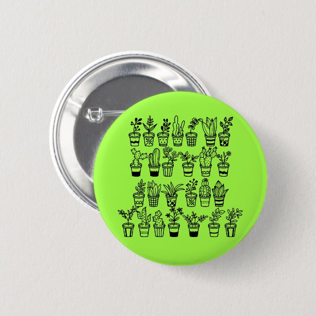 Süße Doodle-Pflanzen in Töpfen  Button (Vorne & Hinten)