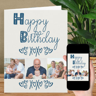 Süße Doodle-Typografie Blau Grau 3 Foto Geburtstag Karte