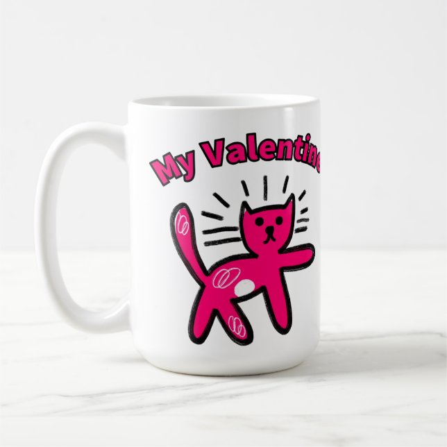 Süße Doodle Valentinstag Katze Kaffeetasse (Links)
