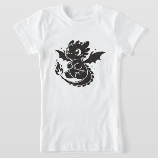 Süße Drache Minimalistische schwarze Illustrations T-Shirt