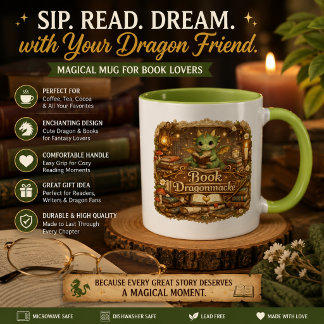 Süße Drachen-Buchliebhaber-Kaffeetasse | Fantasy-L Tasse