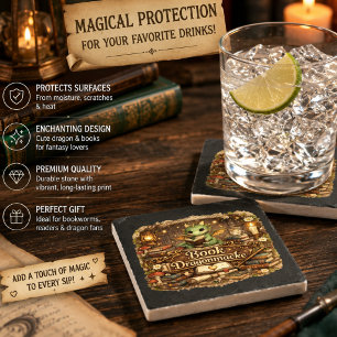 Süße Drachen-Buchliebhaber-Untersetzer-Set Fanta Steinuntersetzer