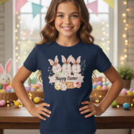 Süße drei Hasen Happy Easter Mädchen T-Shirt