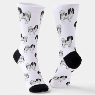 Süße dreifarbige Fellfarbe Phalène Muster Hundelie Socken
