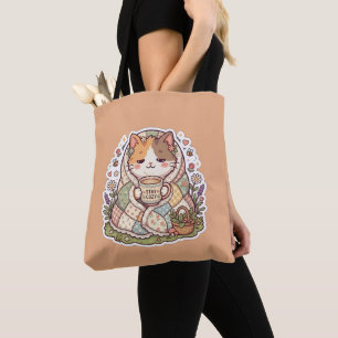 Süße dreifarbige Katze Bleib gemütlich Cottagecore Tasche