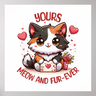 Süße dreifarbige Katze Valentinstag Poster
