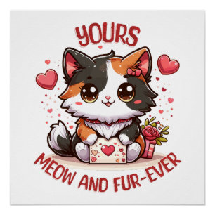 Süße dreifarbige Katze Valentinstag  Poster