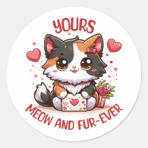 Süße dreifarbige Katze Valentinstag  Runder Aufkleber