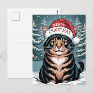 Süße dreifarbige Katze Weihnachtsmann Hut Frohe We Postkarte