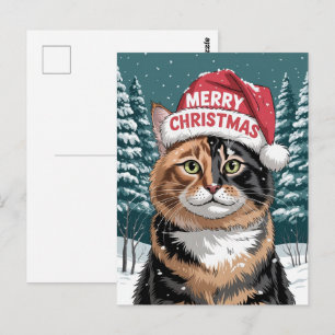 Süße dreifarbige Katze Weihnachtsmann Hut Frohe We Postkarte