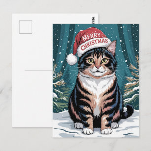 Süße dreifarbige Katze Weihnachtsmann Hut Frohe We Postkarte