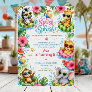 Süße Dschungeltiere Planschen Spritz Wasserparty G Einladung