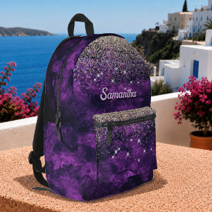 Süße dunkelviolette goldene falsche Glitter-Monogr Bedruckter Rucksack
