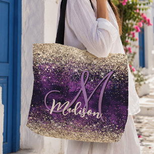 Süße dunkelviolette goldene falsche Glitter-Monogr Tasche