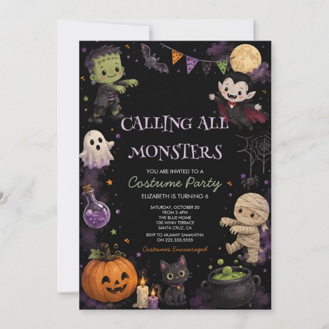 Süße dunkle Halloween-Kostenüm-Party Einladung (Vorderseite)