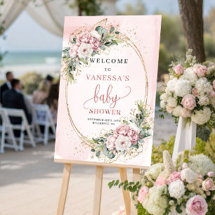 Süße dusty-pinke Blumen-Baby-Shower-Willkommenssch Poster