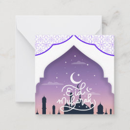 Süße Eid Mubarak-Grüße in Lila Mitteilungskarte