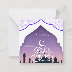 Süße Eid Mubarak Grüße in Lila Mitteilungskarte