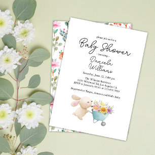 Süße einfache kleine Hase Wildblumen Baby Shower Einladung