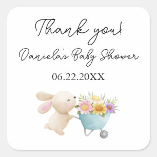 Süße einfache kleine Hase Wildblumen Baby Shower Quadratischer Aufkleber