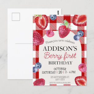 Süße einfache rote blaue Beeren süße 1. Geburtstag Postkarte