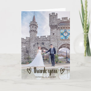 Süße einfache Schwarz-Weiß-Herz-Foto-Hochzeit Dankeskarte