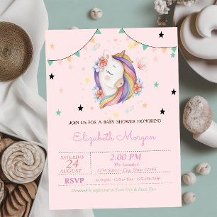 Süße Einhorn Blumen Baby Shower Einladung