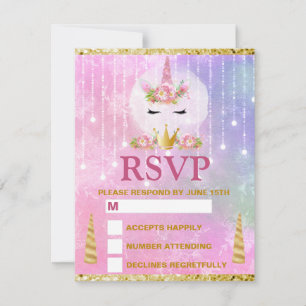 Süße Einhorn-Gesicht Rosa Blumen Quinceañera RSVP Karte