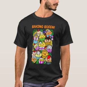 Süße Einhorn-Katzen-Cupcake-Back-Königin T-Shirt