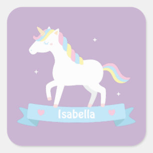 Süße Einhorn-Pastell-Mädchen-Personalisierte-Aufkl Quadratischer Aufkleber