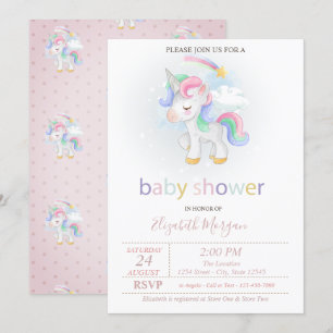 Süße Einhorn Sternen Regenbogen Babyparty Einladung
