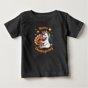 Süße Einhorn-Umarmungen Truthahn Frohes Erntedankf Baby T-shirt